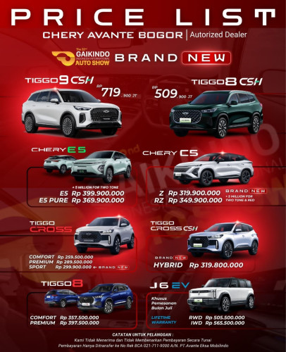 Pricelist Harga Chery kembangan 2025